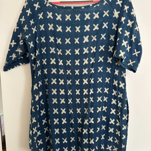 PO-EM Cotton Hand-Printed Indigo Dress - Picture 4 of 7